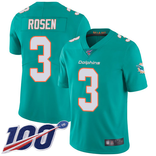 Nike Miami Dolphins #3 Josh Rosen Aqua Green Team Color Youth Stitched NFL 100th Season Vapor Limited Jersey->youth nfl jersey->Youth Jersey